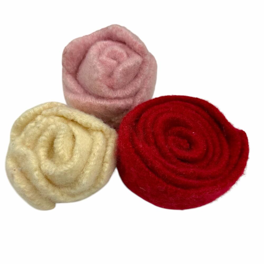 Handmade Felt Rose Brooch Pin Set For Sweater Jacket Hats Red Pink Cream Flower